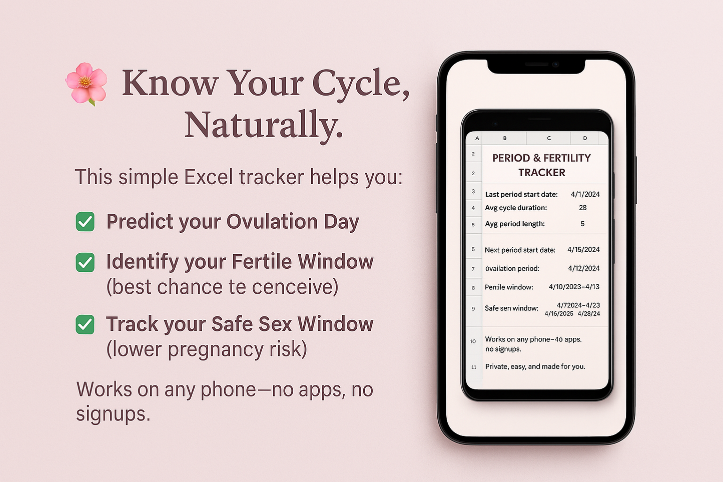 Period & Fertility Tracker – Excel Sheet (Mobile Friendly)